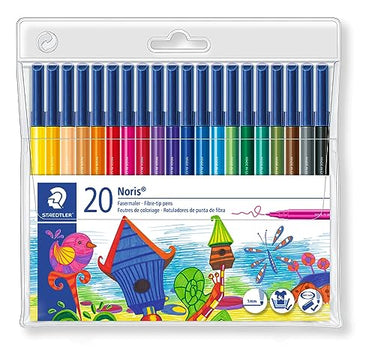 STAEDTLER Noris Club 326 WP20 Filzstifte, rund, Set mit 20 brillanten Farben, hohe Qualität, CE - kindgerecht DIN EN-71, stabile, eindrucksichere Spitze, Linienbreite ca. 1 mm im Sale
